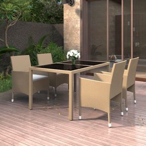 The Living Store 5-delige Tuinset poly rattan en gehard glas beige - Tuinstoel - Tuintafel - Lounge Set - Buitendecor - Poly Rattan