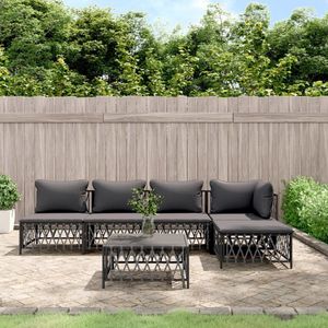 The Living Store Loungeset Antraciet Geweven Stof - Tuinhoekbank 72x72x66 cm - Tuinmiddenbank 70x72x66 cm - Tuinvoetenbank/Tafel 70x70x34 cm - Incl - Kussens - Montage vereist