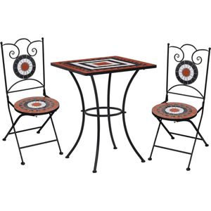 The Living Store mozaÃ¯ek bistroset - terracotta en wit - Sterk en duurzaam - Inclusief 1 tafel en 2 stoelen - Afmetingen tafel- 60 x 60 x 76 cm - Afmetingen stoel- 37 x 44 x 89 cm