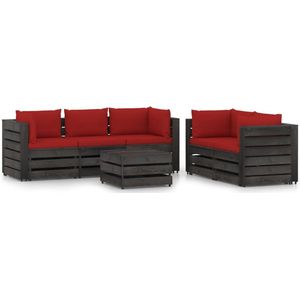 The Living Store Loungeset Pallet - 69x70x66 cm - Grenenhout - Rood kussen