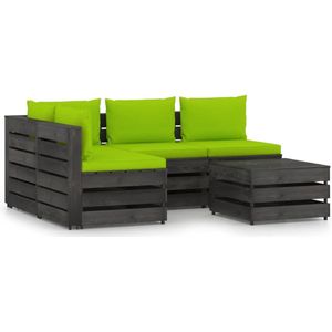 The Living Store Pallet Loungeset - 3x middenbank - 1x hoekbank - 1x tafel/voetenbank - 6cm zitkussen - 13cm rug/zijkussen