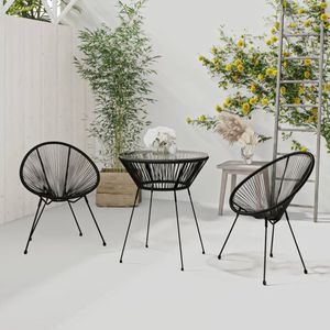 The Living Store Tuinset - Rattan optiek - PVC-rattan - gehard glas - gepoedercoat staal - 70x74 cm tafel - 80x70.5x83 cm stoel