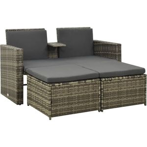 The Living Store 3-delige Loungeset met kussens poly rattan grijs - Loungeset - Tuinset - Lounge - Tuinmeubilair - Buitendecor