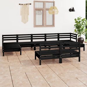 The Living Store 9-tlg. Garten-Lounge-Set Schwarz Massivholz Kiefer - Gartenmöbel - Loungesessel - Rattan Möbel - Kiefernholzmöbel - Gartenloungeset
