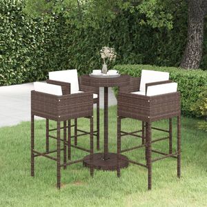 5-tlg. Gartenbar-Set mit Kissen Poly Rattan Braun - Gartenbar Set - Gartenmöbeln - Esszimmergarnitur - Rattan Möbel - Außenküche - The Living Store