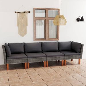 The Living Store 4-Sitzer-Gartensofa mit Kissen Grau Poly Rattan - Outdoor Möbel - Gartenmöbel Set - Lounge Sofa - Rattan Sofa - Esszimmergarnitur