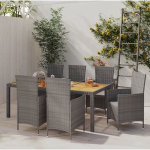 The Living Store Tuinset - Poly Rattan - Grijs - 190x90x75 cm - 1 tafel + 6 stoelen + 6 kussens