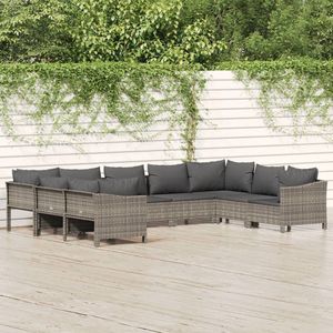 The Living Store Loungeset - Grijs - 63 x 63 x 55.5 cm - PE-rattan-staal