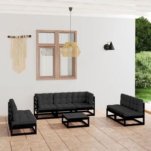 The Living Store Loungebank Grenenhout Zwart - 70x70x67 cm - Incl - Kussens