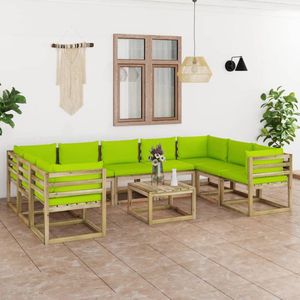 The Living Store Pallet Loungeset - Grenenhout - 64x64x70 cm - Helder groen