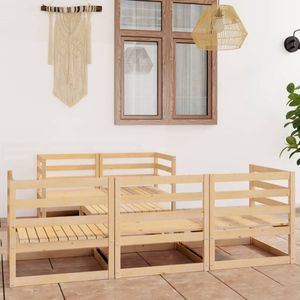 The Living Store Loungeset - Grenenhout - 4x hoekbank - 1x middenbank - 1x tafel - 70x70x67 cm (BxDxH) - Montage