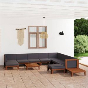 The Living Store Tuinmeubelset Acacia - Modulair - Donkergrijs - 68.5x68.5x62cm - Massief acaciahout - Polyester stof