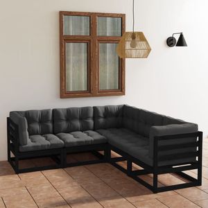 The Living Store 5-delige Loungeset met kussens massief grenenhout - Loungeset - Tuinset - Houten Lounge - Buis Meubel - Balkon Set