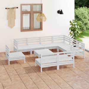 10-tlg. Garten-Lounge-Set Massivholz Kiefer Weiß - Gartenmöbel-Sets - Weiß - The Living Store