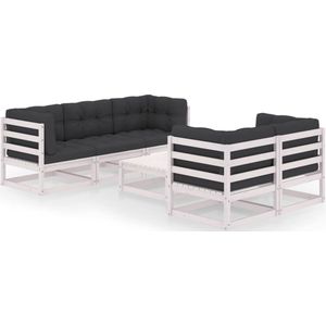 The Living Store 6-delige Loungeset met kussens massief grenenhout - Loungebank - Tuinset - Houten Lounge - Buitenkamer - Balkon Decoratie
