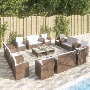 The Living Store 16-tlg. Garten-Lounge-Set mit Kissen Poly-Rattan Braun - Gartenmöbel - Loungemöbel - Outdoor-Wohnzimmer - Rattanmöbel - Poolparty