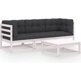 The Living Store Loungeset Grenenhout - Wit - 70x70x67 cm - Inclusief kussens