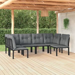The Living Store 6-delige Loungeset poly rattan zwart en grijs - Loungeset - Tuinset - Loungehoekbank - Buitendecoratie - Tuinmeubelset