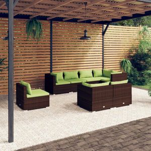 The Living Store Loungeset - Poly Rattan - Bruin - 5 hoekbank - 3 middenbank - 8 zitkussen - 13 rugkussen