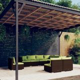 The Living Store Loungeset Poly Rattan - Bruin - Modulair Design - Waterbestendig - Comfortabele Kussens - 3x Hoekbank - 6x Middenbank