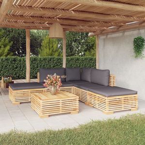 The Living Store 6-delige Loungeset met kussens massief teakhout - Loungeset - Teak Hout - Tuinset - Buitendecor - Tuinmeubel