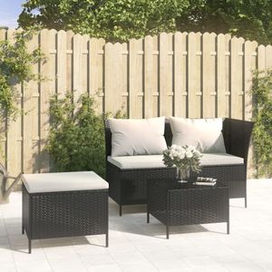 The Living Store 3-delige Loungeset met kussens poly rattan zwart - Loungeset - Tuinset - Hoekbank - Lounge Meubilair - Buitendrank