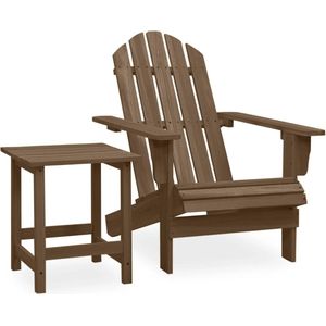 The Living Store Adirondack stoel met tafeltje - bruin - massief vurenhout - 69.5 x 86.5 x 89.5 cm - tafel 40 x 40 x 45 cm - draagvermogen 110 kg