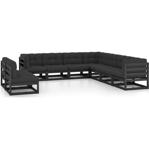 The Living Store Loungebank Grenenhouten - Tuinmeubelen - 70 x 70 x 67 cm - Zwart