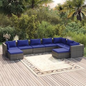 The Living Store Poly Rattan Loungeset - Grijs - 70x70x60.5 cm - Weerbestendig PE-rattan - Stevig stalen frame - Comfortabele kussens - Modulair design