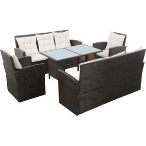 The Living Store Loungeset Poly Rattan - Bruin/CrÃ¨mewit - PE-rattan - 160x62x87cm - Polyester kussenhoes