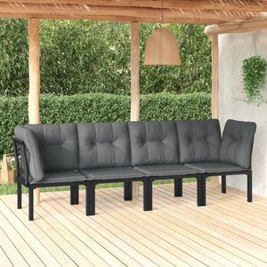 The Living Store 4-delige Loungeset poly rattan zwart en grijs - Loungeset - Tuinset - Loungehoekbank - Buitendecoratie - Tuinmeubelset