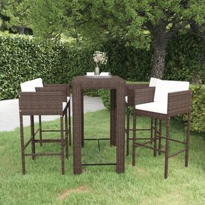 The Living Store Tuinbarset - Bruin PE-rattan - Bartafel 100 x 60.5 x 110.5 cm - 4 barkrukken - Crèmewitte kussens -