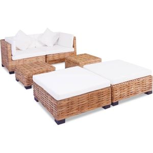 The Living Store Rattan Woonkamer Set - Hoekbank 67x67x58 - Bruin/Wit The Living Store