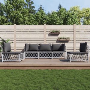 5-tlg. Garten-Lounge-Set mit Kissen Weiß Stahl - Gartengeräte - Gartenmöbel - Loungesessel - Outdoor Möbel - Gartenloungeset - The Living Store