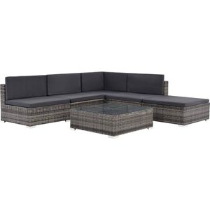 The Living Store Loungeset Urban - grijs rattan - 1 hoekbank - 3 middenbanken - 1 salontafel - 1 hocker