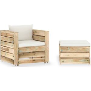 The Living Store Pallet loungeset - Grenenhout - Modulair - Groen geÃ¯mpregneerd - 77x70x66cm - Inclusief kussens