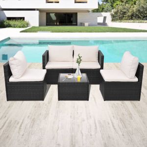 The Living Store Rattan Loungeset - Tuinbankenset - Zwart - 60x60x60 cm - PE Rattan