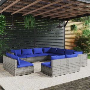 The Living Store Loungeset - poly rattan - 11-delig - grijs - donkerblauw