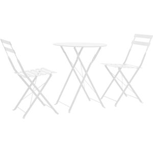 The Living Store 3-delige Bistroset staal wit - Tuinstoel - Bistrotafel - Buitentijd - Tuinsessie - Outdoor Dining