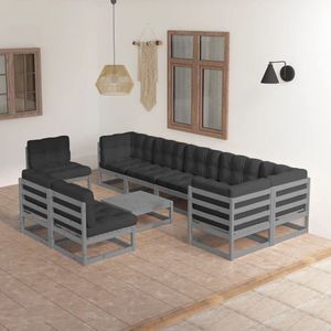 The Living Store 10-tlg. Garten-Lounge-Set mit Kissen Massivholz Kiefer - Gartensitzgruppe - Lounge Set - Gartenmöbel - Outdoor Möbel - Kiefernholz