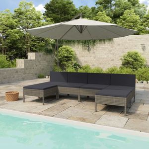 The Living Store 6-delige Loungeset met kussens poly rattan grijs - Loungeset - Tuinset - PE-rattan - Buis Meubilair - Tuinlounge