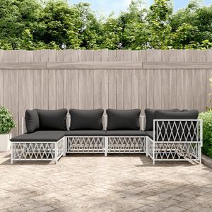 6-tlg. Garten-Lounge-Set mit Kissen Weiß Stahl - Gartengeräte - Gartenmöbel - Loungesessel - Outdoor Möbel - Gartenloungeset - The Living Store