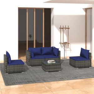 The Living Store Loungeset PE-rattan - Grijs - Modulair design - Waterdicht - Hoogwaardig materiaal