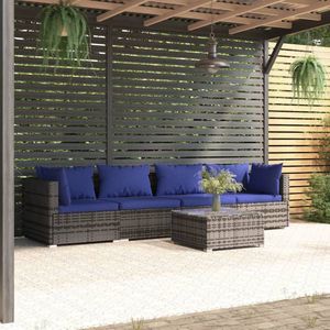 The Living Store tuinset poly rattan modulair - 60x60x30 cm - grijs/donkerblauw