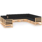 The Living Store Loungeset Pallet - 70x70x67cm - Onbehandeld grenenhout - Antraciet kussen