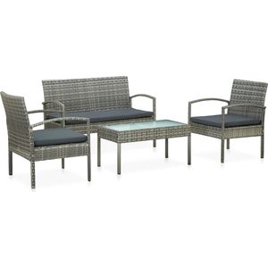 The Living Store PE-rattan Garden Furniture Set - Grey - 106x58x72cm - Steel Frame - Comfortable Cushions
