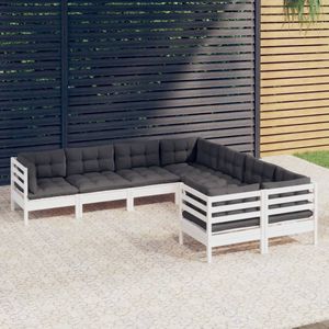 The Living Store Loungeset Hoekbank - Grenenhout - Wit - 63.5 x 63.5 cm - 100% polyester