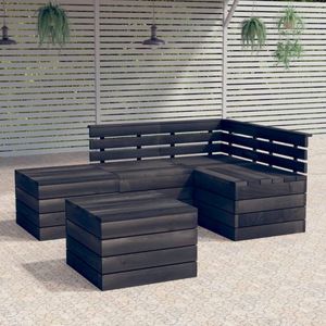 The Living Store Pallet Loungeset - Tuinmeubelset - Grenenhout - Donkergrijs - Middenbank- 60x65x71.5cm - Hoekbank-