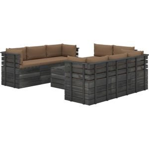 The Living Store Pallet Loungeset - Tuinmeubelset - Massief grenenhout - 60x65x71.5cm - Taupe kussens