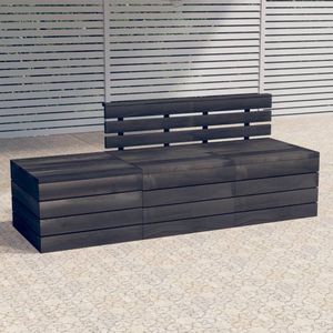 The Living Store Loungeset Pallet - Donkergrijs - Massief grenenhout - Middenbank- 60 x 65 x 71.5 cm - Hocker- 60 x 60 x 41.5 cm - Montage vereist